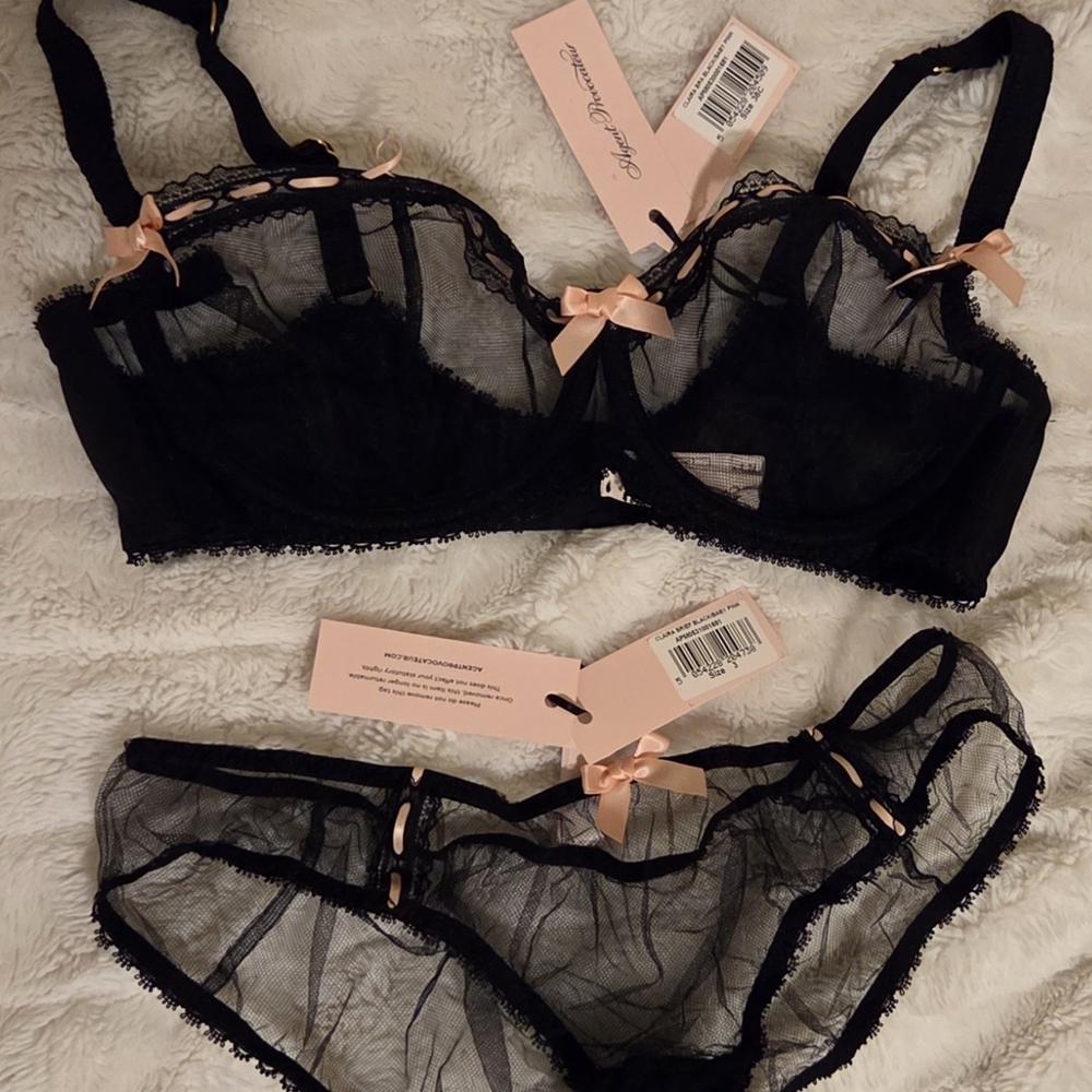 Agent Provocateur Black with Pink Ribbon Lingerie Set